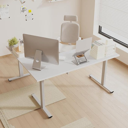 SANODESK Electric Corner L-Shaped 71 x 63 in Standing Desk, Memory Height Adjustment, White Top White Frame