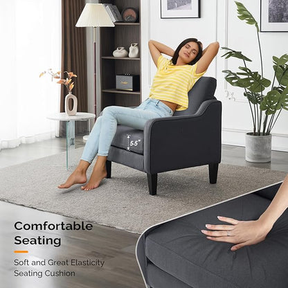 VINGLI Sofa Accent Chairs Set of 2, Comfy Armchair for Living Room Bedroom | Dark Grey, Upholstered Armchair, Premium Linen Fabric, Thick Padded Cushion, Ergonomic Back Support, Versatile for Any Space