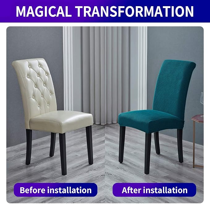 Stretch Chair Covers for Dining Room Set of 6, Removable Washable Dining Room Chair Covers, Dining Chair Slipcovers Seat Protector, Great Home Decor and Banquet Upholstery (Teal, 6 Pack)