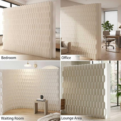 Freestanding Room Divider – Double‑Sided Honeycomb & Pleated, Accordion Kraft Paper Privacy Screen with 16.9" Wide Anti‑Slip Base, Portable Partition Wall for Living Room, Studio, Exhibition