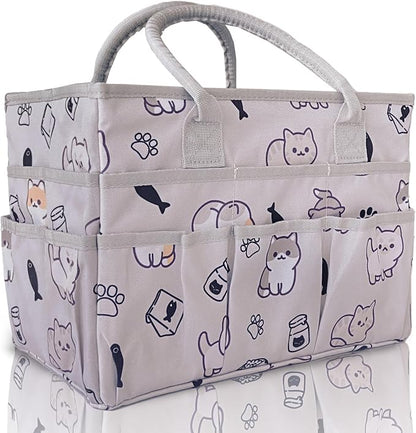 Cupohus Craft Organizer Tote Bag – Art Organizer, Craft Caddy with Multiple Pockets, Large Capacity Supply Storage Bag for Sewing, Knitting, Painting, and Travel (Pet Prints)