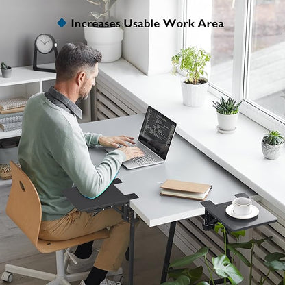 BONTEC Ergonomic Desk Extender Tray, 9.5"x9.1" Table Mount Arm Wrist Rest Shelf, 90°Foldable Elbow Support, Clamp on Computer Arm Rest for Desk, Office & Home Use,Durable Easy to Install,Black pattern
