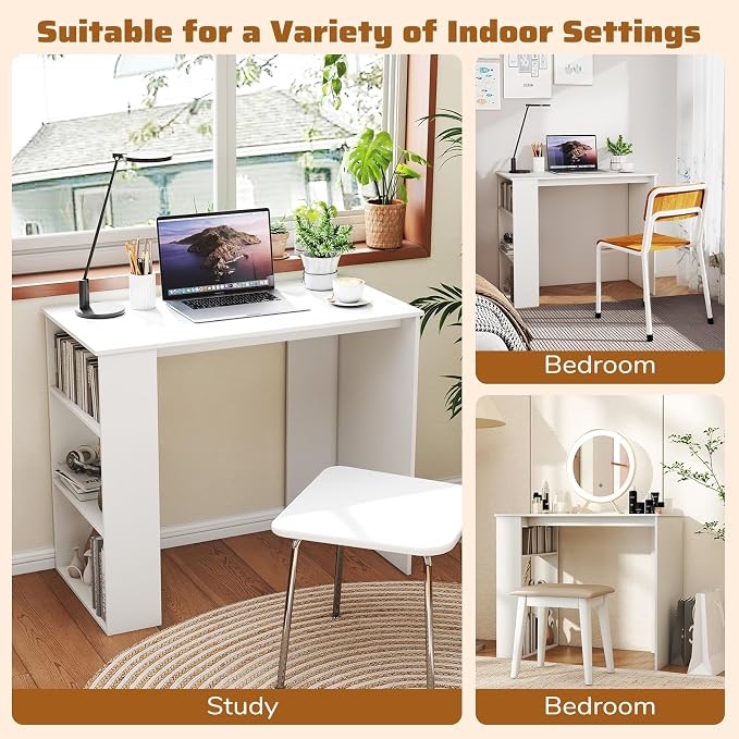 Giantex Small Computer Desk, 35.5 Inch Compact Home Office Desk with Storage Bookshelf, Vanity Table, Modern Laptop Computer Workstation, Student Teen Study Writing Desk for Small Spaces, White