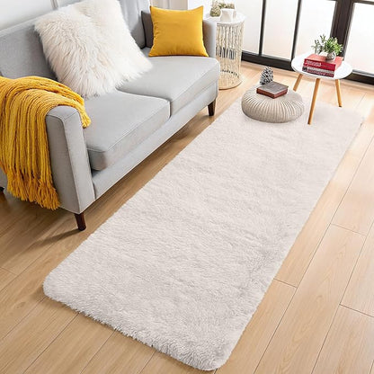 OLANLY 3x10 Machine Washable Runner Rugs for Hallway, Soft Fluffy Shaggy Bedside Rugs for Bedroom, Living Room, Indoor Floor Carpet for Kids Girls and Boys, Nursery Rooms, Home Decor Aesthetic, Ivory