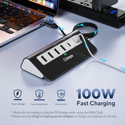 intpw USB C Hub, P9 USB C Hub Multiport Adapter with 4K HDMI, PD 100W, Type-C & 2 USB A 3.0 5Gbps, 2 USB A 2.0, SD/TF Card Reader, Aluminum USB Hub for Laptop, iPhone 17 Series, MacBook, iPad