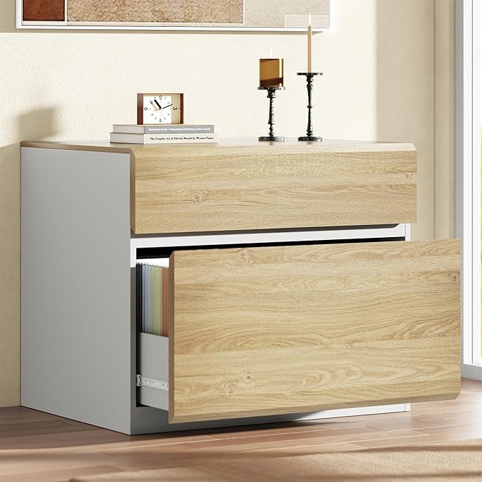 ModernMate 2 Drawer Lateral File Cabinet, 31W*23H Wood Filing Cabinet with Anti-tilt Mechanism, Home Office Storage Filing for Letter, A4 & Legal Size, Light Walnut