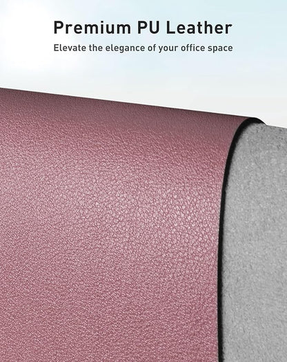 Aothia Faux Leather Desk Mat - Large Mouse Pad, Non-Slip PU Leather Blotter, Waterproof Writing Surface for Office and Home (Dark Pink, 63" x 24")