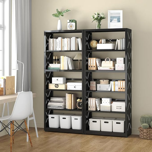 UNICOLY 5 Tier Black Bookshelf, 55" H Tall Bookshelf with 5 Storage Shelves, Heavy Duty Deep Shelves, Open Shelf Bookcase with 5 Bookends, Modern Display Shelves for Books, Toys, CD, W23×D10“