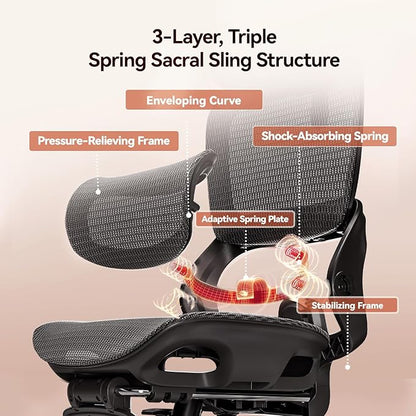 SIHOO B100 Office Chair, Ergonomic Office Chair Without Footrest, Computer Chair with Wide Headrest & Adaptive Lumbar Support, Flip-up Armrests, Swivel Desk Chair for Long Hours, Black