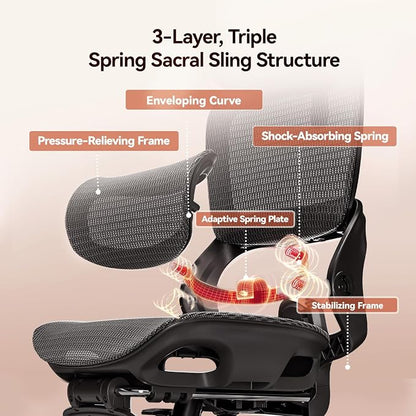 SIHOO B100 Office Chair, Ergonomic Office Chair Without Footrest, Computer Chair with Wide Headrest & Adaptive Lumbar Support, Flip-up Armrests, Swivel Desk Chair for Long Hours, Black