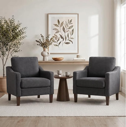 VKNOW Mid-Century Accent Chair, No Tools Assembly Required, Modern Upholstered Polyester Armchair for Living Room,Comfy Reading Accent Chairs with Wood Legs for Bedroom, Dark Grey