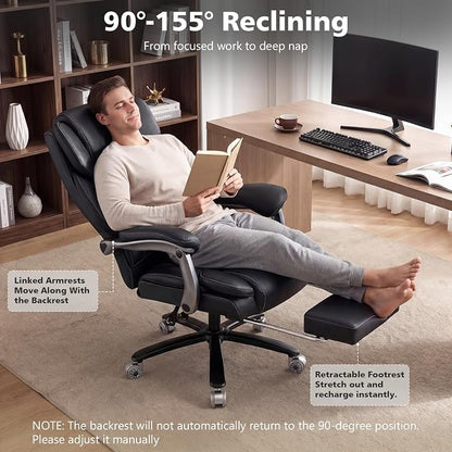 Indulgear 500lbs Heavy Duty Comfy Office Chair, Reclining Big and Tall Office Chair for Heavy People, High Back Executive Chair with Adjustable Lumbar Support,Pocket Spring Cushion