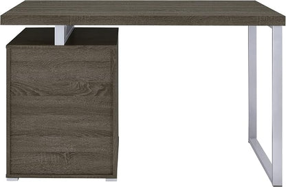 Coaster Home Furnishings Brennan Modern Contemporary Home Office 3-Drawer Writing Desk with Drawers Computer Desk Study Table File Cabinet Storage Silver Metal Frame Weathered Grey 800520