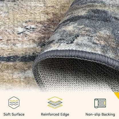 RELEANY Washable Area Rugs 8'x10' Non-Slip Modern Abstract Soft for Living Room Entryway Bedroom Kitchen, Print Pattern, Charcoal Brown