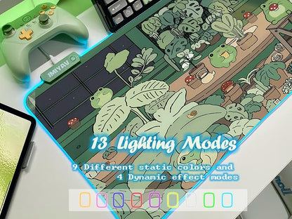 JMIYAV Little Frog RGB Green Gaming Mouse Pad 31.5x12 Inch PC XL Large Glowing Led Light Up Desk Pad Non-Slip Rubber Base Computer Cute Mousepad Mat Desk Accessories Gaming Setup 31.5x12 Inch