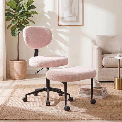 Cross Legged Office Chair with Wheels, 360 Swivel Height-Adjustable Meditation Chair with Lumbar Support, Pink