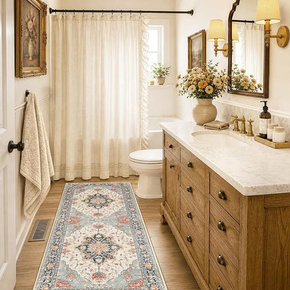 RELEANY Area Rugs Runner 2'x6' Washable Non-Slip, Floral Vintage Distress Medallion Carpet for Kitchen Hallway Bedroom Beside Laundry Room Bathroom, Beige Navy Blue Orange Colorful