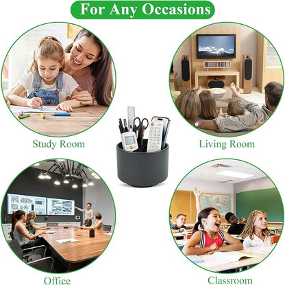 Round Leather Art Supply Organizer,Remote Control Holder,360 Degree Spinning,Multi-Functional Pencil Holder,4 Compartments Desktop Stationary Organizer(1-Sheep Black)