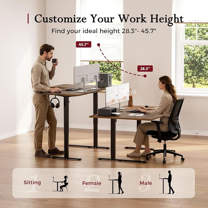 Klicelor L Shaped Standing Desk, 55 Inch Electric Height Adjustable Desk with Memory Preset, Reversible Sit Stand Up Computer Workstation for Home Office, Splice Board, Dark Walnut
