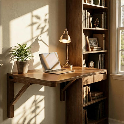 MM MELISEN Wall Mounted Desk - 32x24 Inch, Walnut Finish Solid Wood Desk for Bedroom Office or Laundry Room. Folds Down for laptops, up for Space. Ideal for Apartments, dorms, and Small Homes