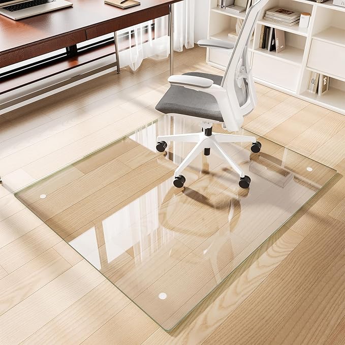 Glass Chair Mat 40" x 48" Heavy Duty Tempered Glass Office Chair Mat, Glass Floor Mat with Round Corner and Polished Edge for Smooth Glide, Office Chair Mat for Carpet, Hardwood Floor