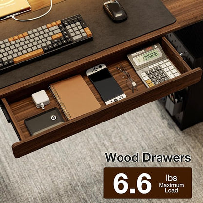 63x24 Electric Standing Desk with Drawer & Power Outlet, Ergonomic Sit Stand Desk with LED Lights, 2 Pegboards Storage, Monitor Stand, Height Adjustable 28.3"-47.2" for Home & Office, Walnut