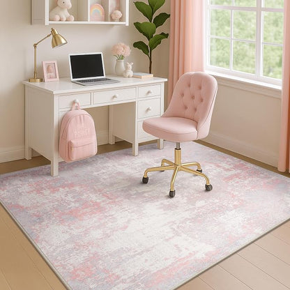RELEANY Washable Area Rugs 4'x5' Non-Slip Modern Abstract Soft for Living Room Entryway Bedroom Kitchen, Print Pattern, Grey Pink