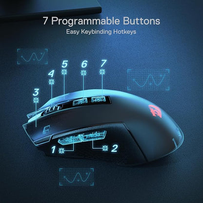 Redragon M693 LIT Wireless Gaming Mouse, 12800 DPI Mice w/ 3-Mode Connection, BT & 2.4G Wireless, 7 Macro Buttons, Reliable Power Capacity for PC/Mac/Laptop