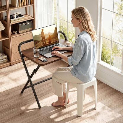 Folding Desk, Small Foldable Computer Desk, Small Table | No Assembly Required,Foldable,24 x 16 Inch,Dark Brown,Suitable for studying&working or dining