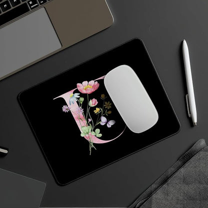Mouse Pad Pinks Flowers Initial Letters Mousepad Desktop Laptop Computer Accessories Home Office Gaming Work Desk Computer Non-Slip Rubber Monogram Floral Alphabet A-Z mousepad (U)