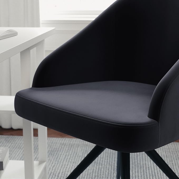 Martha Stewart Sora Stationary Swivel Task Chair with Sloped Arms for Home Office in Gray Velvet with Oil Rubbed Bronze Frame