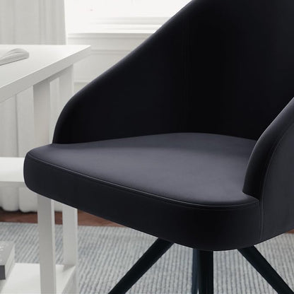 Martha Stewart Sora Stationary Swivel Task Chair with Sloped Arms for Home Office in Gray Velvet with Oil Rubbed Bronze Frame