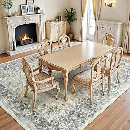 Lofus 5x7 Area Rugs for Living Room, Machine Washable Non-Slip Area Rug, Low Pile Large Rugs for Bedroom, Kitchen, Dining Room, Home Office, Vintage Oriental Print Rug, Taupe Grey