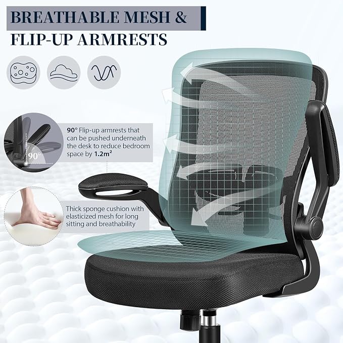 FelixKing Office Chair, Ergonomic Desk Chair with Adjustable Height and Lumbar Support Swivel Lumbar Support Desk Computer Chair with Flip up Armrests for Conference Room (Black),Pack of 5