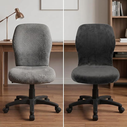 Deisy Dee Velvet Stretch Armless Office Chair Covers - Colorful Stretch Slipcover for Desk Chairs (Black)
