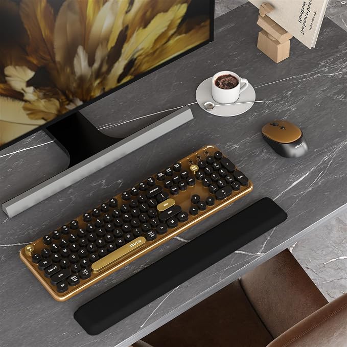 Colorful Wireless Computer Keyboards Mouse Combos, UBOTIE Polychrome Round Keycaps Retro PC Keyboards 2.4GHz Radio Frequency Connection with Optical Mouse(Black Brown)