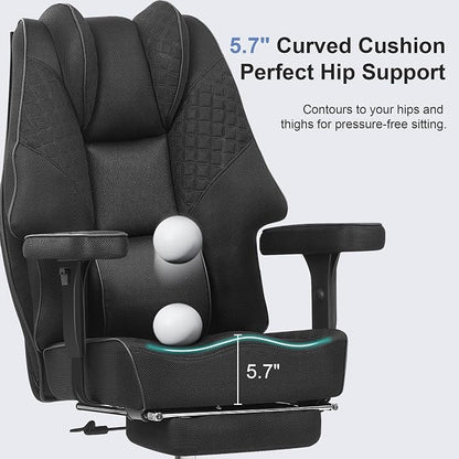 VECELO Big and Tall Office Chair 400lbs, Mesh High Back Computer Chair with Foot Rest, Ergonomic Desk Chair with Lumbar Support and Armrest, Black