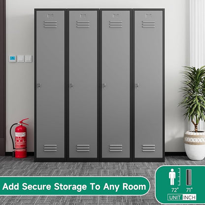 Metal Lockers for Employees,71" Metal Storage Cabinet with Lock,1 Door Steel Storage Locker Cabinet for Home,Gym,School,Office,Garage-Assembly Required(Black Gray)