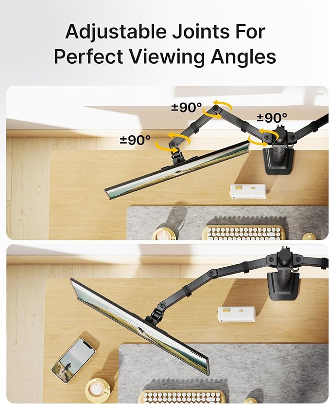 monTEK Heavy Duty Dual Monitor Stand for 17 to 32 Inch Screens, Adjustable Desk Mount Supports 22 lbs Each, Clamp and Grommet Base, VESA 75x75/100x100