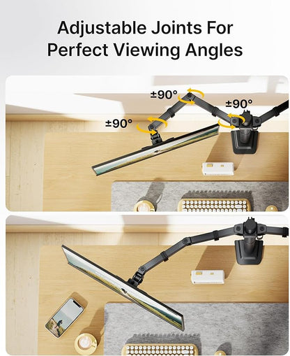 monTEK Heavy Duty Dual Monitor Stand for 17 to 32 Inch Screens, Adjustable Desk Mount Supports 22 lbs Each, Clamp and Grommet Base, VESA 75x75/100x100