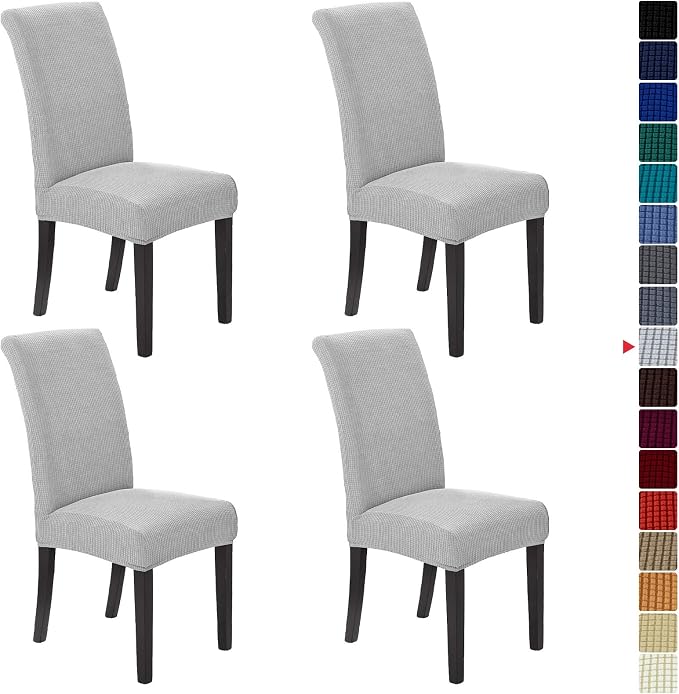 Stretch Chair Covers for Dining Room Set of 2, Removable Washable Dining Room Chair Covers, Dining Chair Slipcovers Seat Protector, Great Home Decor and Banquet Upholstery (Sliver, 4 Pack)