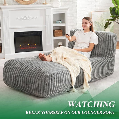 Hobestluk Giant Memory Foam Bean Bag Chairs Sofa for Adults (Grey,Large) | Soft Fabric,Ergonomic Back Support,Lightweight,Easy Clean,No Assembly,Wear-resisting,For Livingroom Guest room,Well-looking