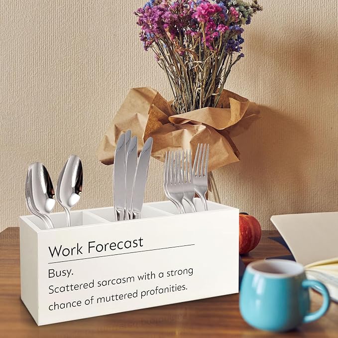 Work Forecast Wooden Pen Pencil Holder for Desk, Sarcastic Gifts for Women Men Coworkers, Funny Sarcastic Wood Makeup Brush Toothbrush Holder Organizer for Office Workplace Company