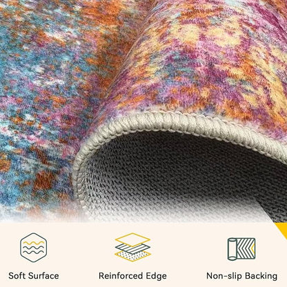 RELEANY Washable Area Rugs 2'x10' Non-Slip Modern Abstract Soft for Living Room Entryway Bedroom Kitchen, Print Pattern, Orange Blue Pink Yellow Colorful