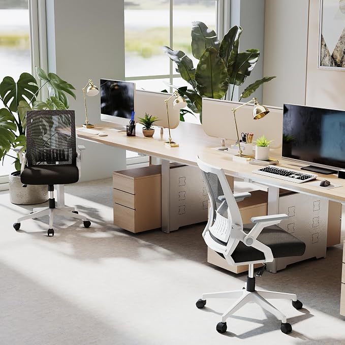 Ergonomic Office Chair with Flip-Up Arms, Small Desk Chair with Breathable Mesh Back, Home Office Desk Chair that Saves Space, Compact Swivel Computer Chair