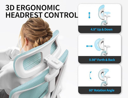 Ergonomic Office Chair: Computer Desk Chair Comfy Gaming Chair for Adults - Office Chair with Lumbar Support & Headrest - Executive Office Rolling Chairs for Home Work (Lake Blue)
