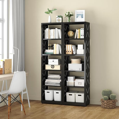 UNICOLY Bookshelves and Bookcases, 5 Tier Metal Bookshelf with Adjustable Shelves and Bookends, Open Shelf Bookcase, Display Shelves for Home Decor Bedroom, Living Room, Home Office, Black