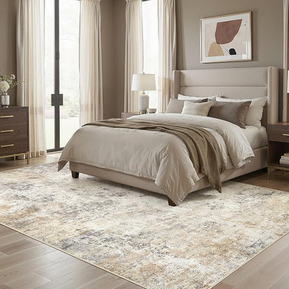 UERMEI 6x9 Washable Area Rug - Neutral Modern Abstract Living Room Rugs, Non-Slip Soft Large Indoor Floor Carpet for Bedroom Home Office & Under Dining Table Decor, Golden Grey