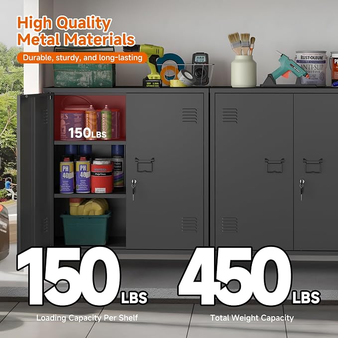 Metal Storage Cabinet 35.4”H Locking Storage Cabinet (Black) | With 2 Adjustable Shelves and Doors, Small Storage Cabinet for Home School Office Garage