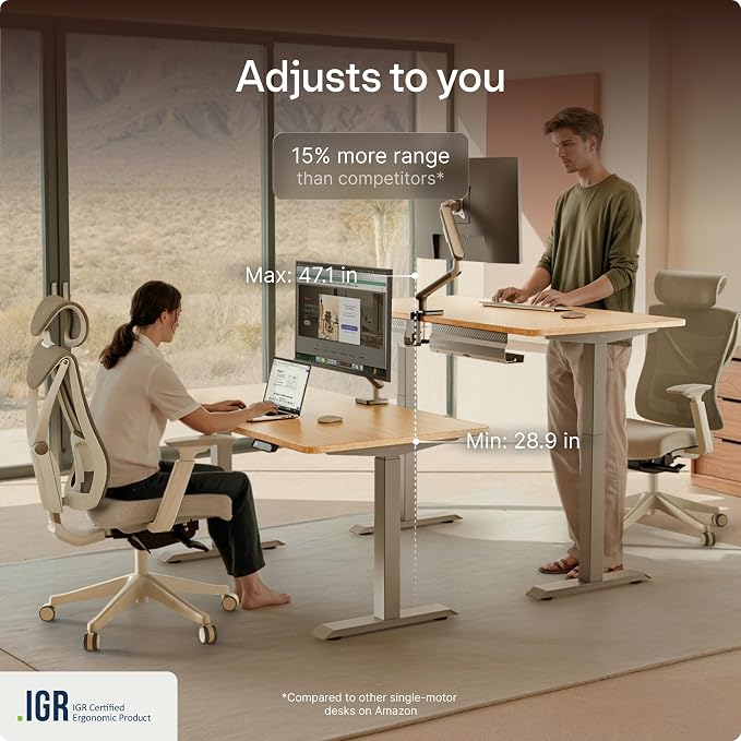 Desktronic HomeOne Standing Desk 48x24 — Ergonomic Sit Stand Home Office Desk, Made in Europe, Electric Dual Motor Height Adjustable, USB & USB-C Charging, Wobble-Free, Touchscreen, 3 Memory Presets